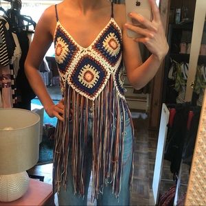 NWT Crochet Fringe Crop Top